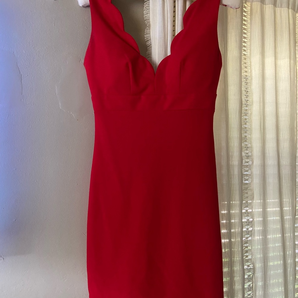 Scalloped Red Dress